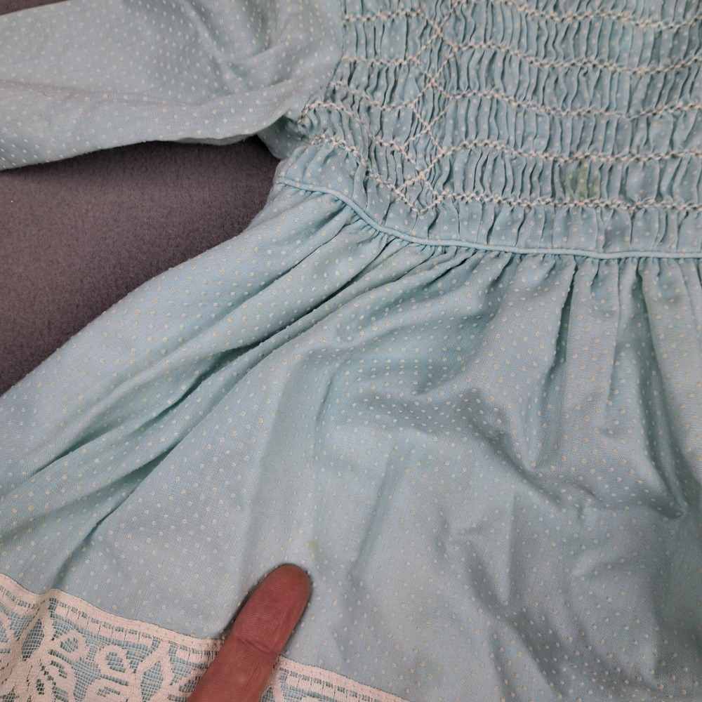 Vintage Handmade Girls Dress Size 4-5 Blue White Lace‎ Trimmed Polka Dot 50s 60s - Picture 12 of 15